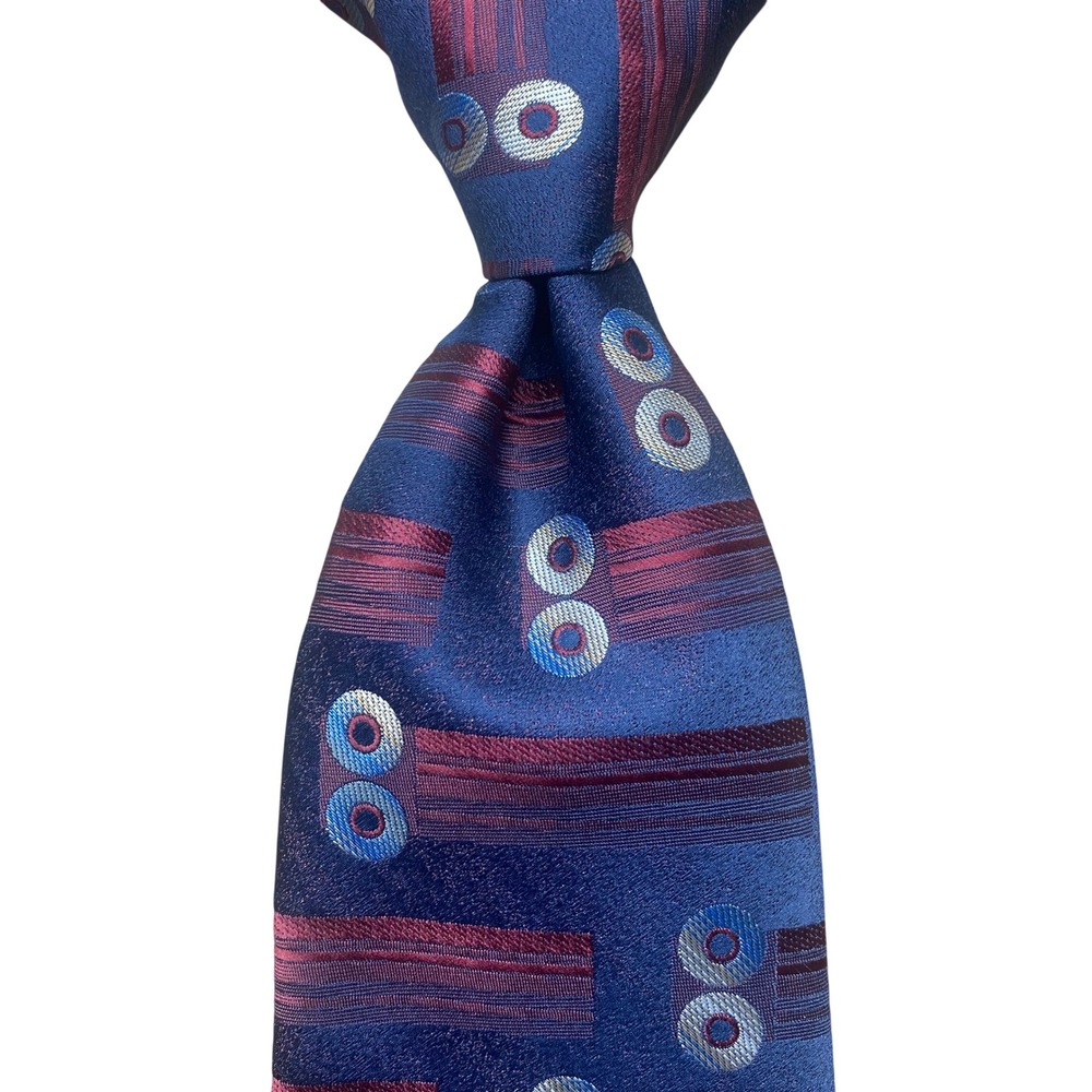 Don Loper Tie Geometric Mens Blue USA Vintage Jacquard Retro Dapper Wide